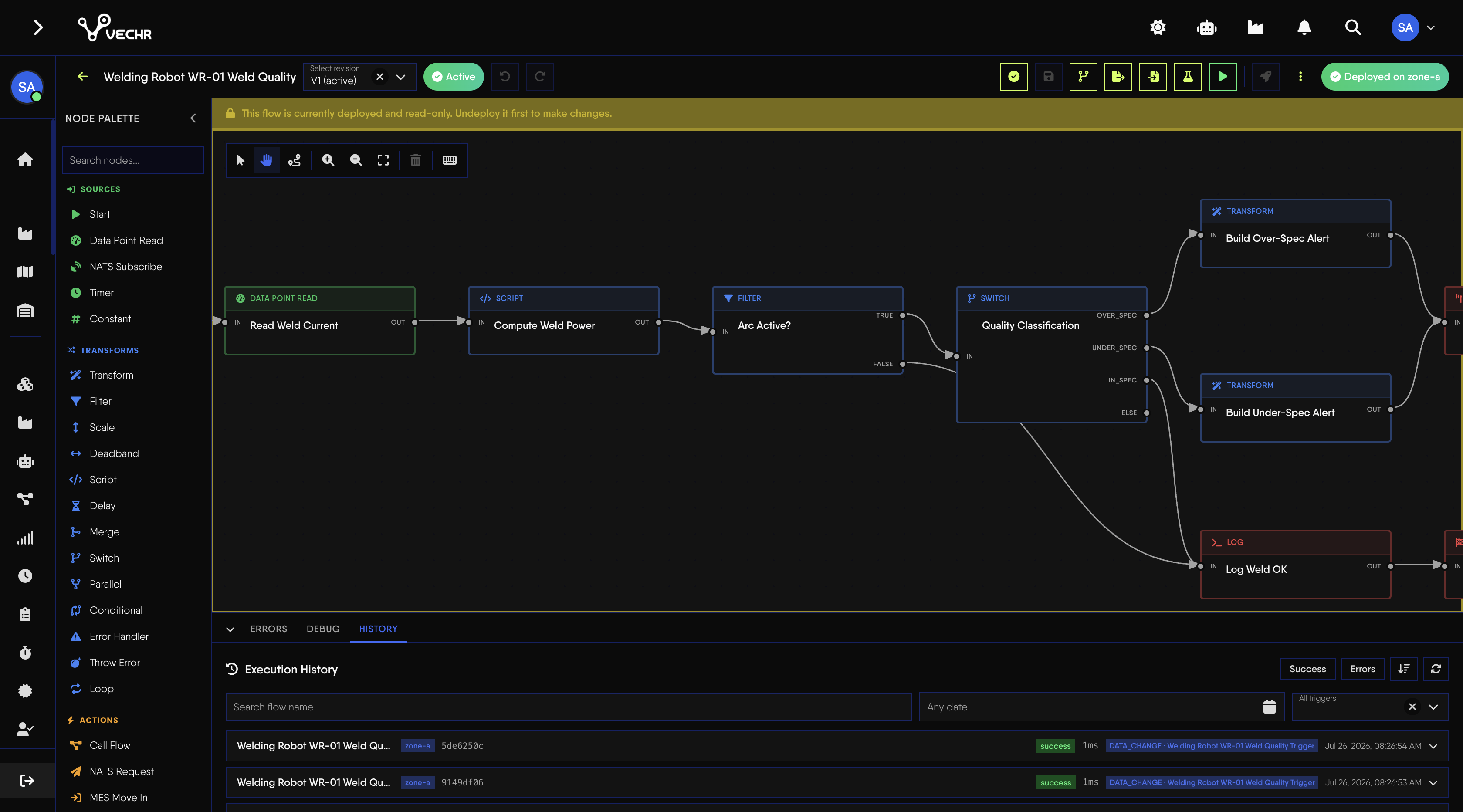 Process Orchestrator visual low-code flow designer with drag-and-drop nodes